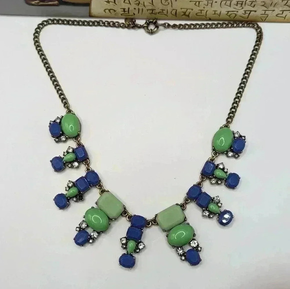 J. Crew Green & Blue Statement Necklace EUC - Picture 1 of 5